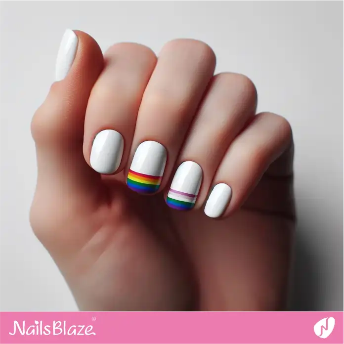 Men's White Nails Rainbow French | Pride | LGBTQIA2S+ Nails - NB2039